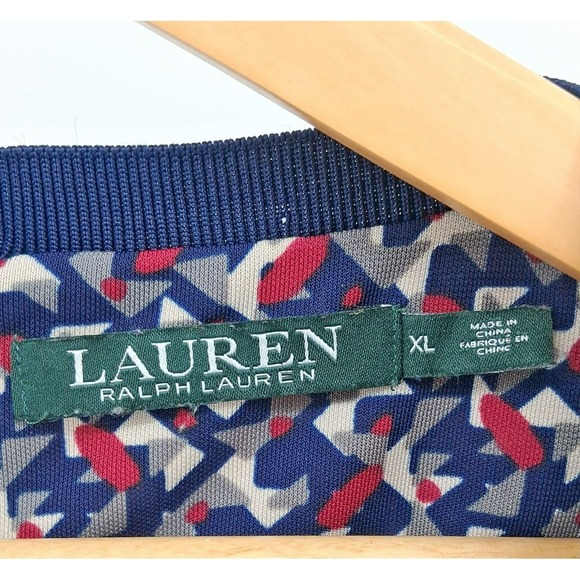 Lauren Ralph Lauren Geometric Top Womens Sz XL Navy Fall Career Dark Academia - Picture 4 of 10